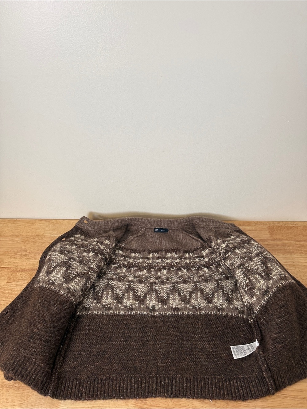 GAP Brown and Cream Fair Isle Button-Up Cardigan - Picture 12 of 15
